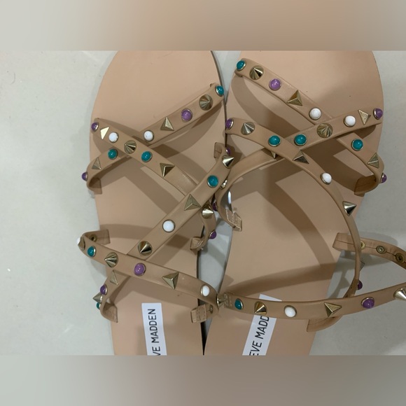 Steve Madden Tan and Purple Sandals with Studded Straps - Picture 8 of 9